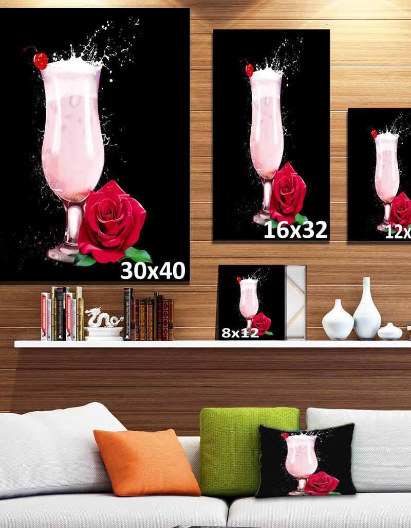 DesignQ Strawberry Cocktail And Red Rose - Extra Large Floral Canvas Art