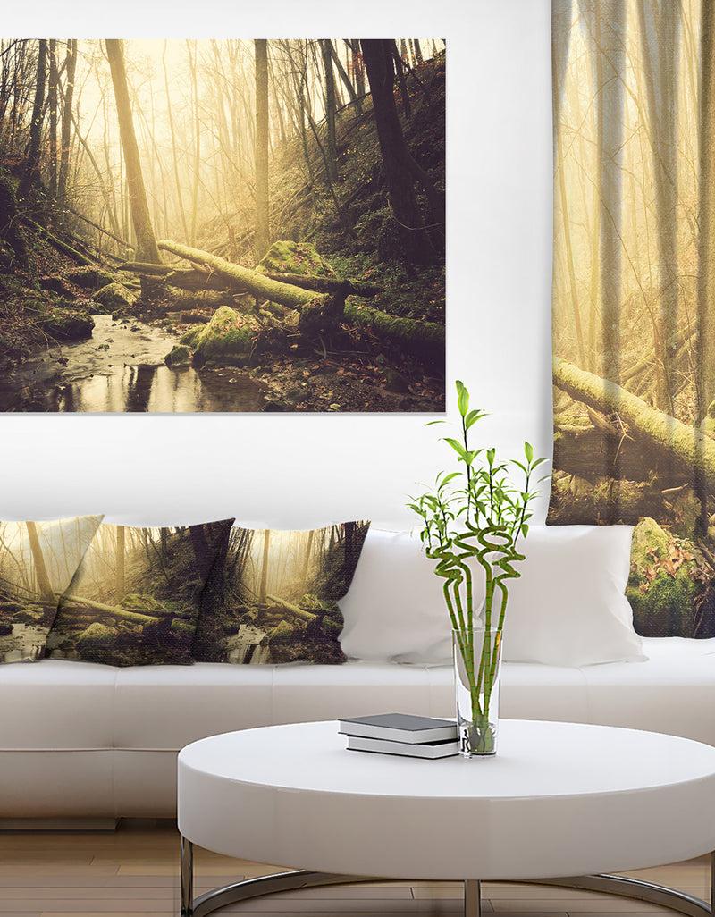 DesignQ Stream In The Dark Wild Forest - Large Forest Wall Art Canvas