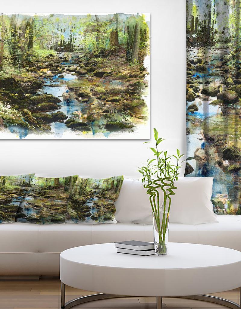 DesignQ Stream in the Forest - Landscape Painting Canvas Print