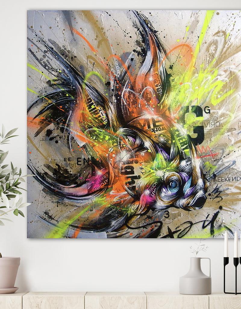 DesignQ Street Art Graffiti Fish - Modern & Contemporary Premium Canvas Wall Art