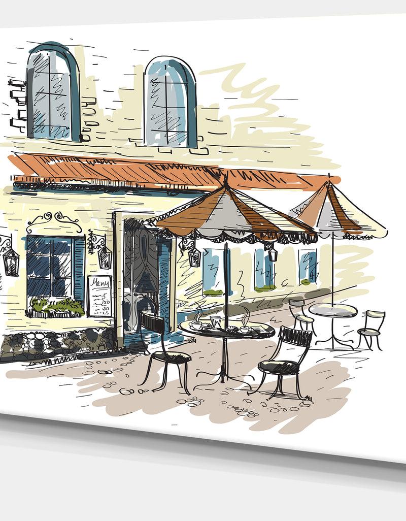 DesignQ Street Cafe - Watercolor Painting Canvas Art Print