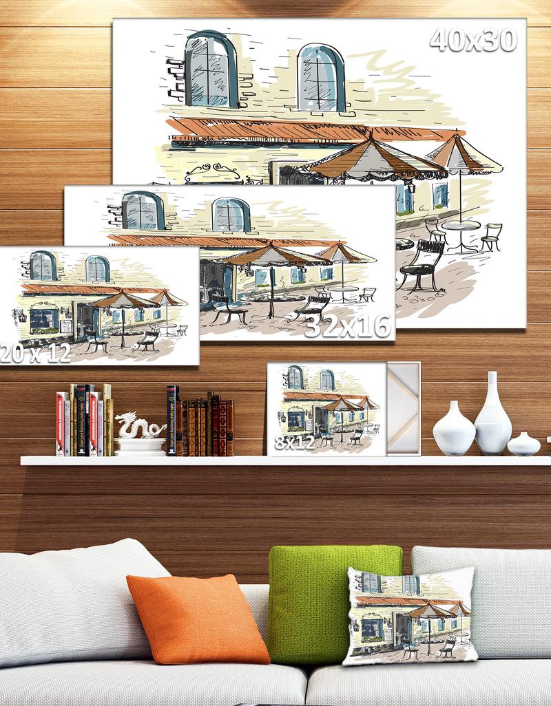 DesignQ Street Cafe - Watercolor Painting Canvas Art Print