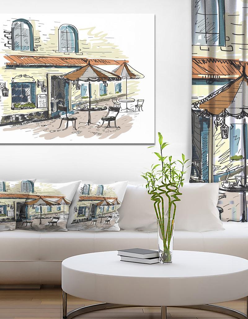 DesignQ Street Cafe - Watercolor Painting Canvas Art Print