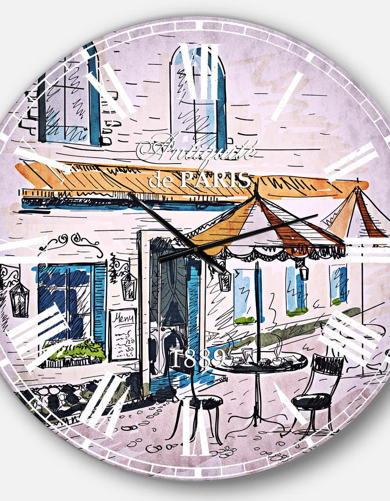 DesignQ Street Café - Watercolor Painting Large Wall CLock