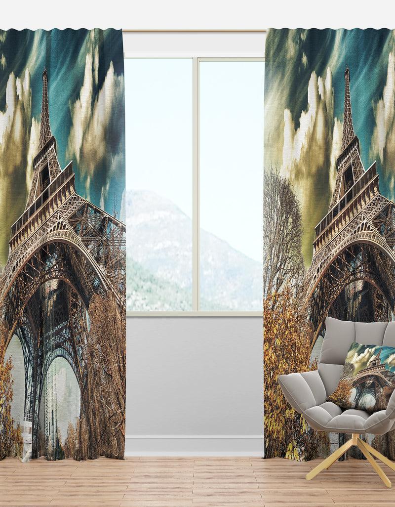 DesignQ Street View of Paris Eiffel Tower - Cityscape Digital Art Curtain Panels