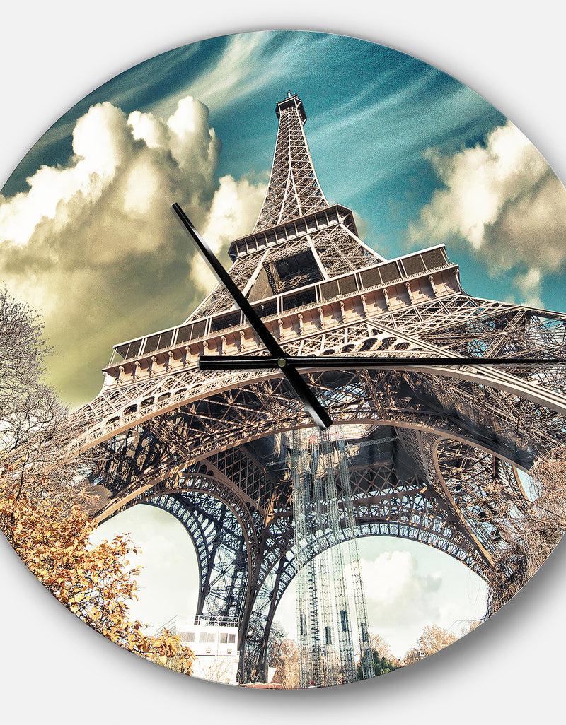 DesignQ Street View Of Paris Eiffel Tower - Oversized French Country Wall CLock