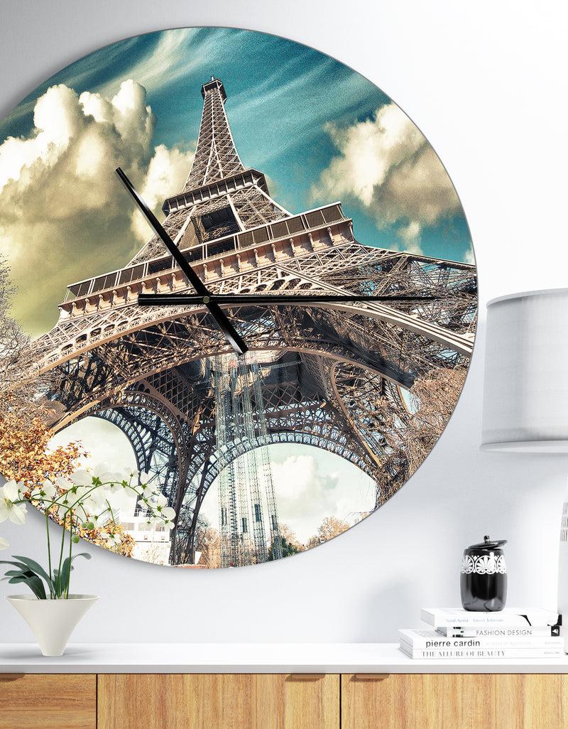 DesignQ Street View of Paris Eiffel Tower - Oversized French Country Wall CLock