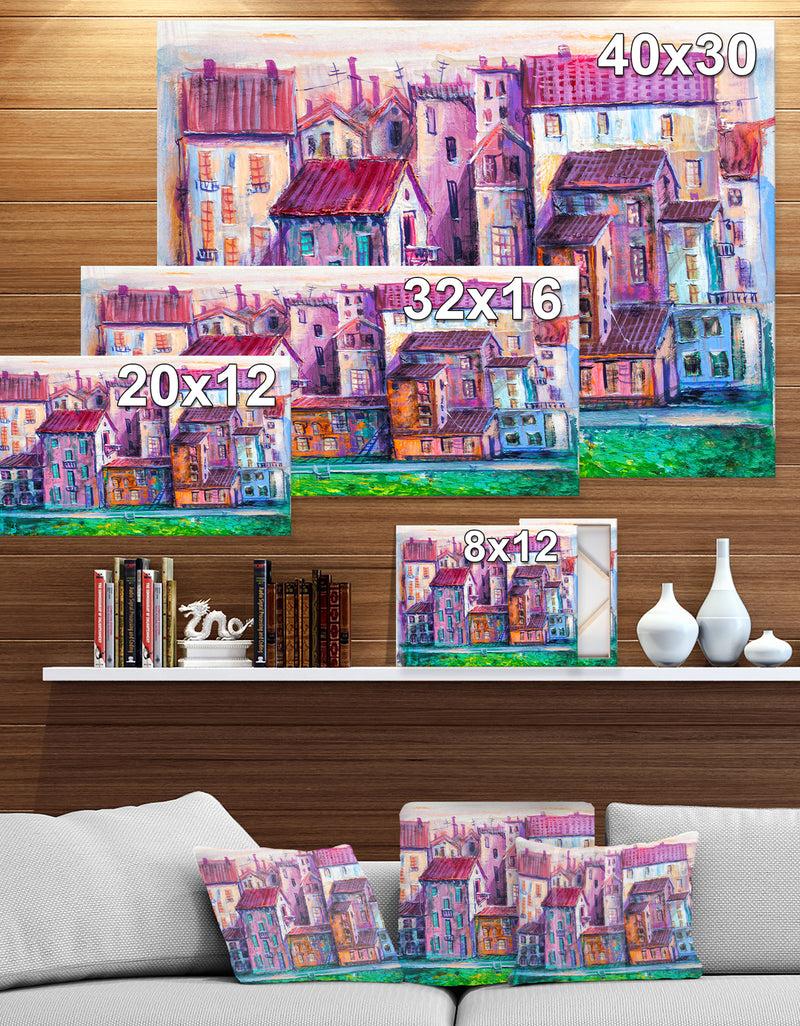 DesignQ Street With Colorful Old Homes - Cityscapes Painting Print On Wrapped Canvas