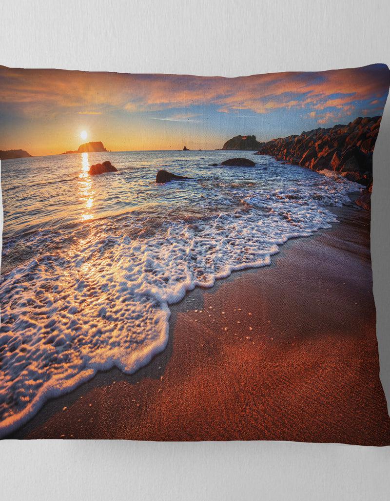DesignQ Stunning Ocean Beach At Sunset - Seashore Throw Pillow