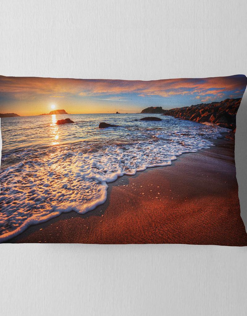 DesignQ Stunning Ocean Beach At Sunset - Seashore Throw Pillow