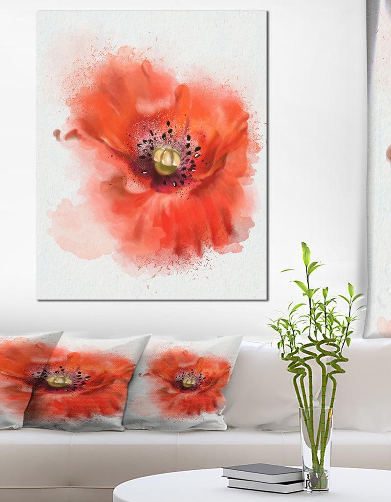 DesignQ Stylish Red Watercolor Poppy Flower - Floral Canvas Artwork Print