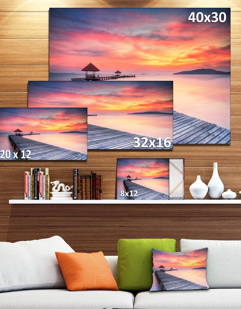 DesignQ Stylish Wooden Bridge And Beach Sky - Sea Pier Wall Art Canvas Print
