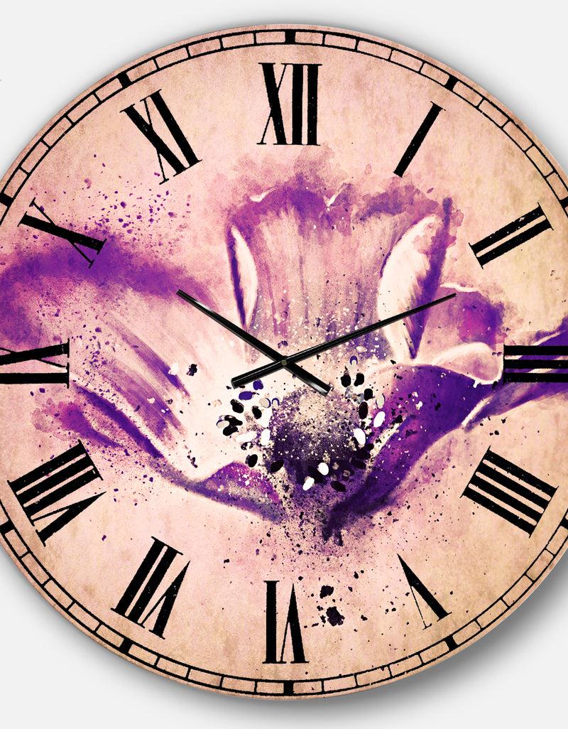 DesignQ Stylized Watercolor Poppy Flower - Floral Large Wall CLock
