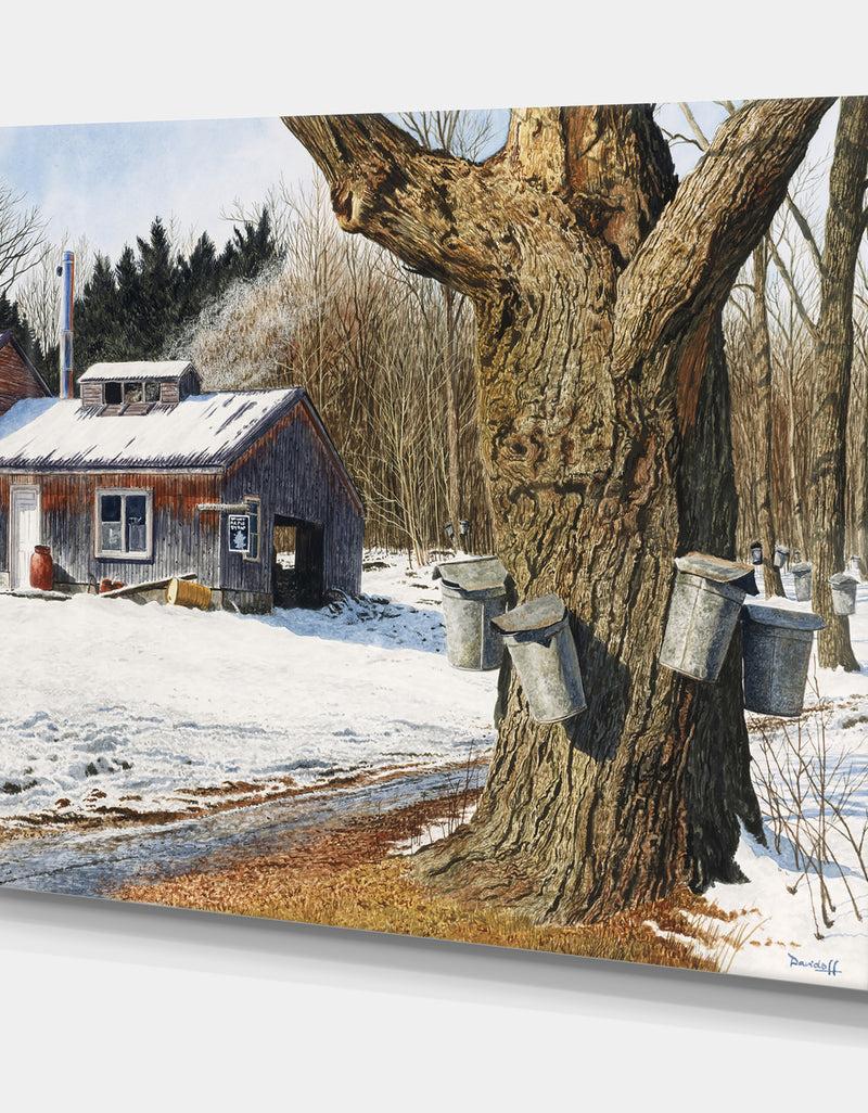 DesignQ Sugarhouse Near Becket - Farmhouse Premium Canvas Wall Art