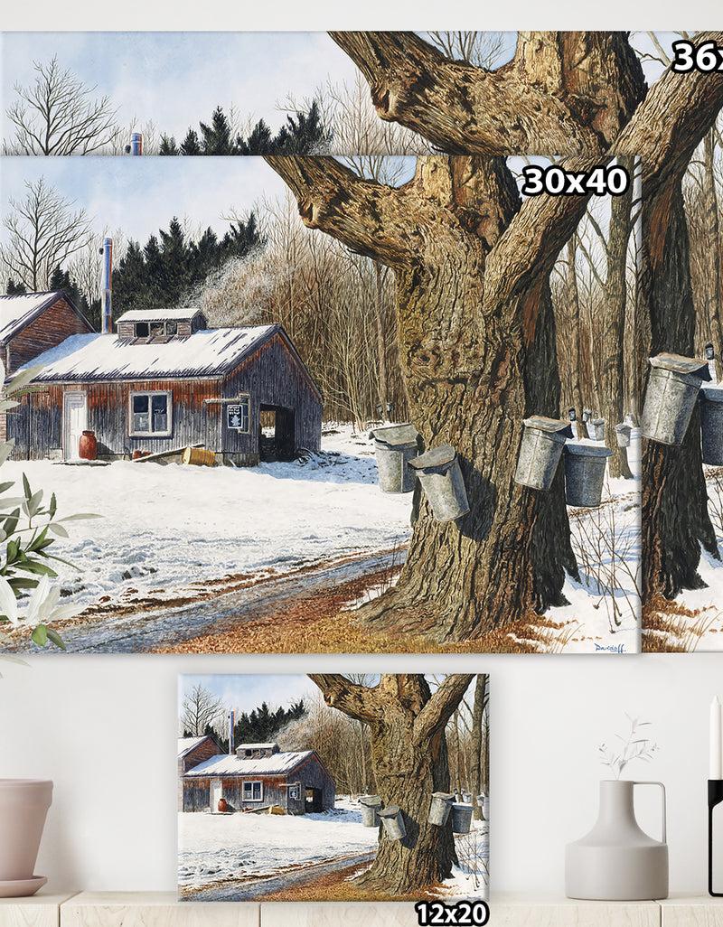 DesignQ Sugarhouse Near Becket - Farmhouse Premium Canvas Wall Art