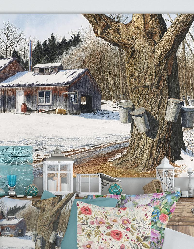 DesignQ Sugarhouse Near Becket - Farmhouse Premium Canvas Wall Art