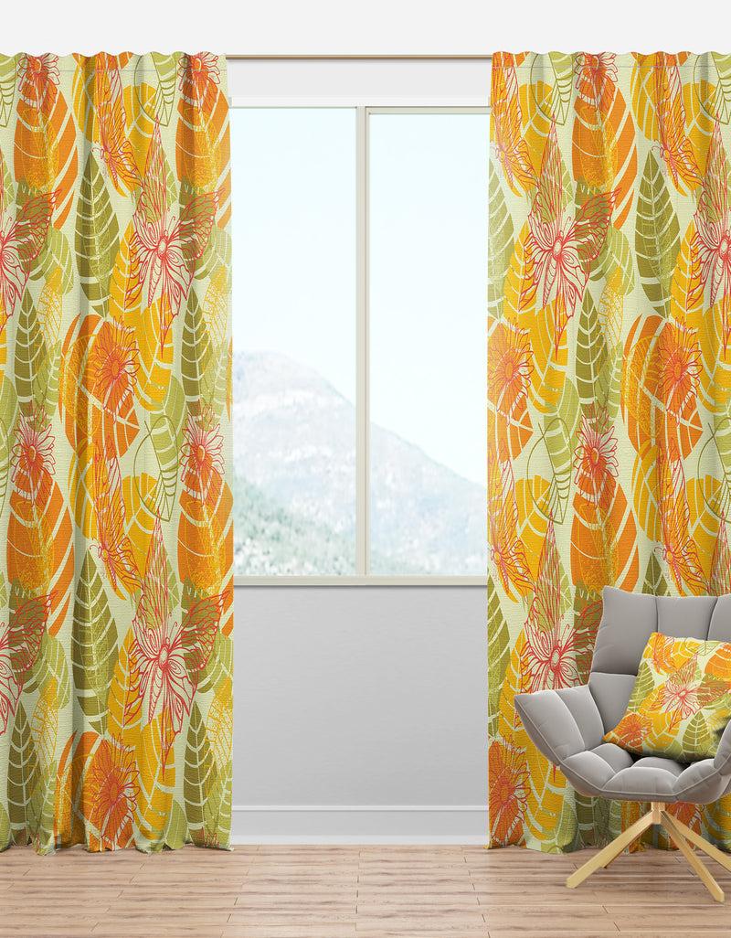 DesignQ Summer Butterfly and Colorful Leaves - Traditional Curtain Panels