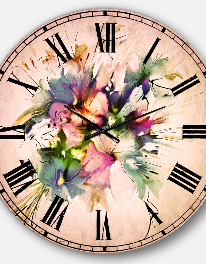 DesignQ Summer Colorful Flowers - Watercolor Large Wall CLock