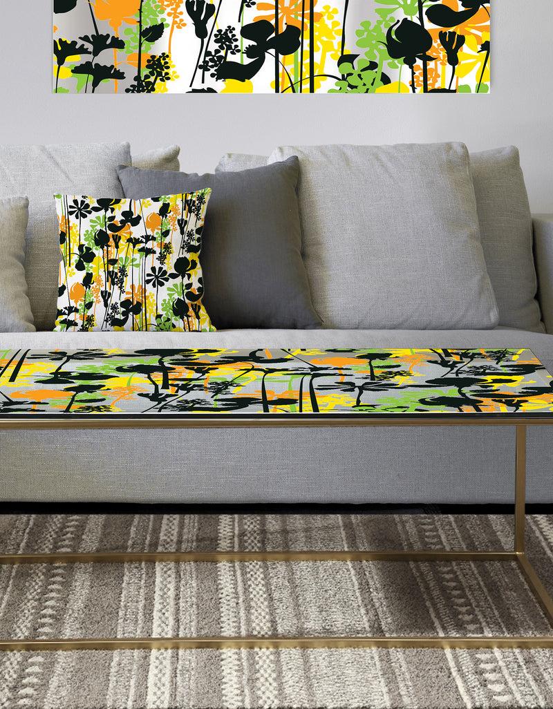 DesignQ Summer meadow pattern black silhouettes - Metal Glam Coffee Table