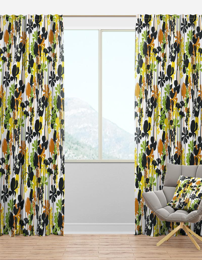 DesignQ Summer meadow pattern black silhouettes - Mid-Century Modern Curtain Panels