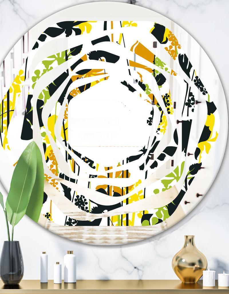 DesignQ Summer meadow pattern black silhouettes - Modern Round or Oval Wall Mirror - Whirl