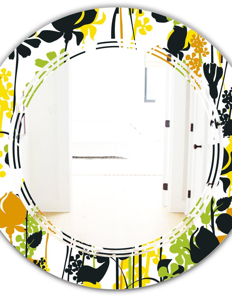 DesignQ Summer Meadow Pattern Black Silhouettes - Modern Round Or Oval Wall Mirror - Triple C