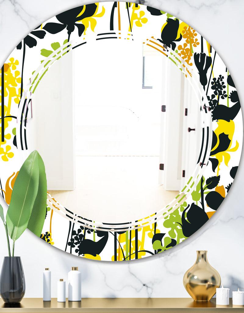 DesignQ Summer meadow pattern black silhouettes - Modern Round or Oval Wall Mirror - Triple C