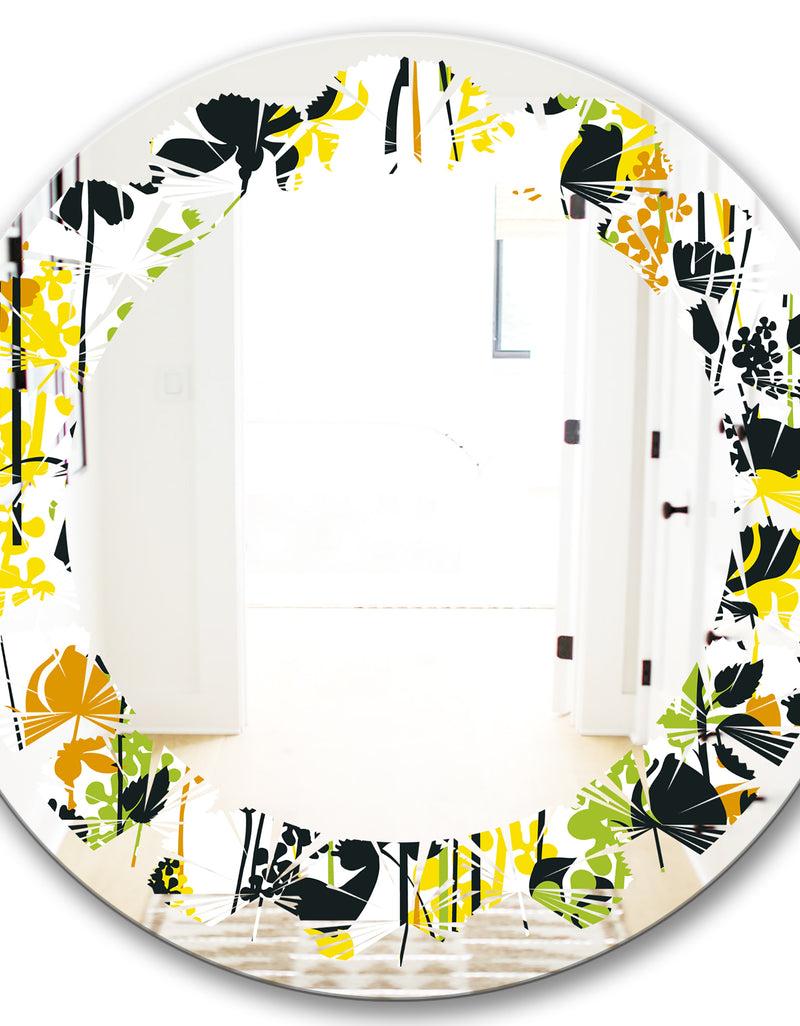 DesignQ Summer Meadow Pattern Black Silhouettes - Modern Round Or Oval Wall Mirror - Leaves