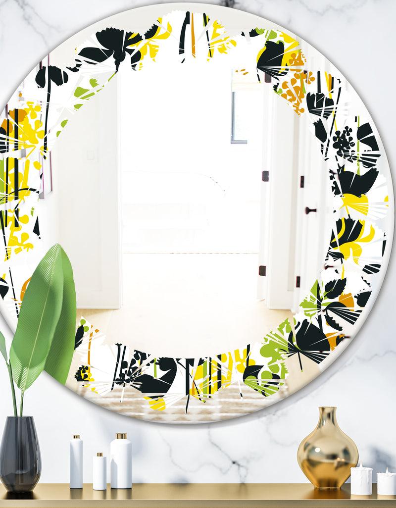DesignQ Summer meadow pattern black silhouettes - Modern Round or Oval Wall Mirror - Leaves