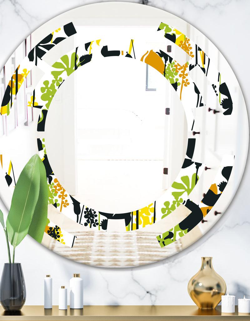 DesignQ Summer meadow pattern black silhouettes - Modern Round or Oval Wall Mirror - Space