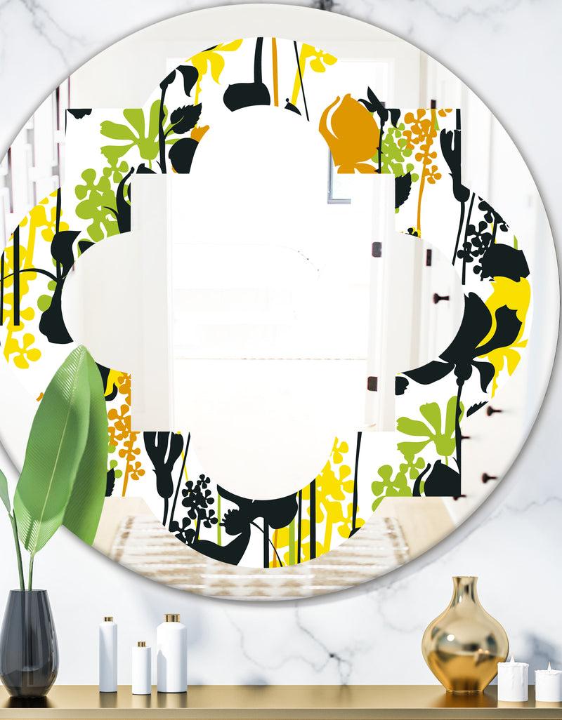 DesignQ Summer meadow pattern black silhouettes - Modern Round or Oval Wall Mirror - Quatrefoil