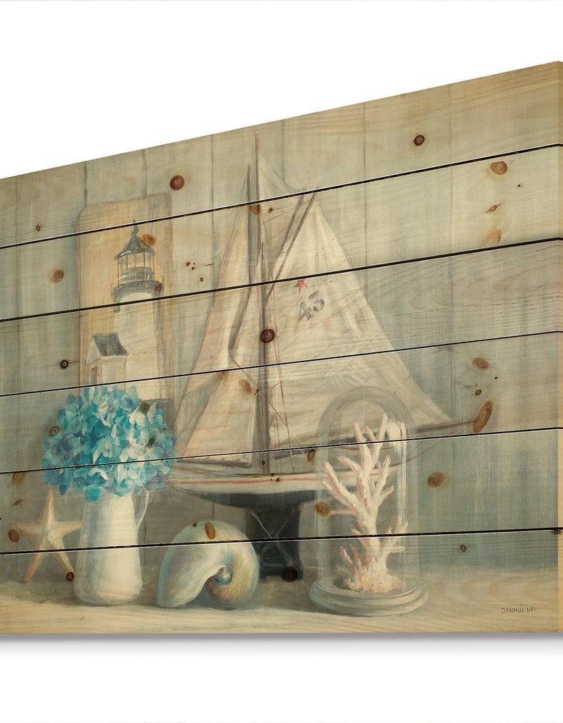 DesignQ Summer Nautical House - Nautical & Coastal Print On Natural Pine Wood