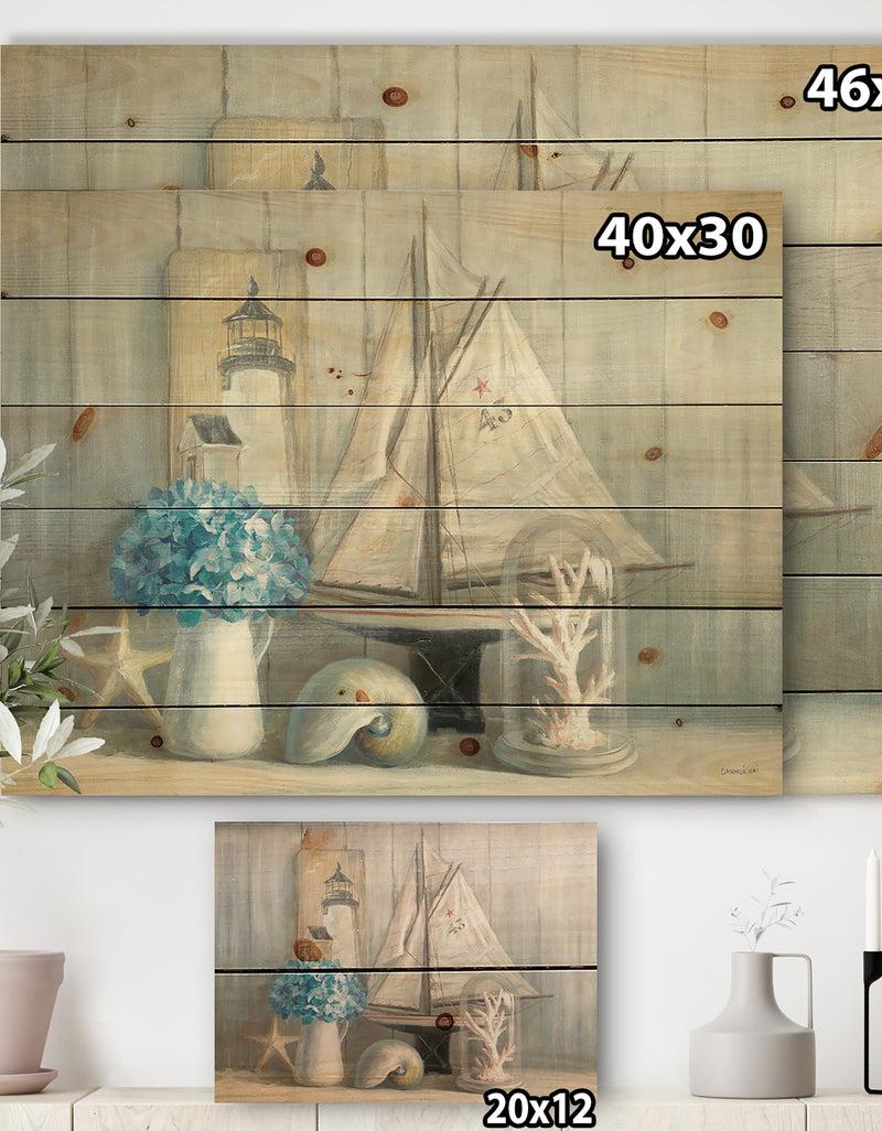 DesignQ Summer Nautical House - Nautical & Coastal Print On Natural Pine Wood