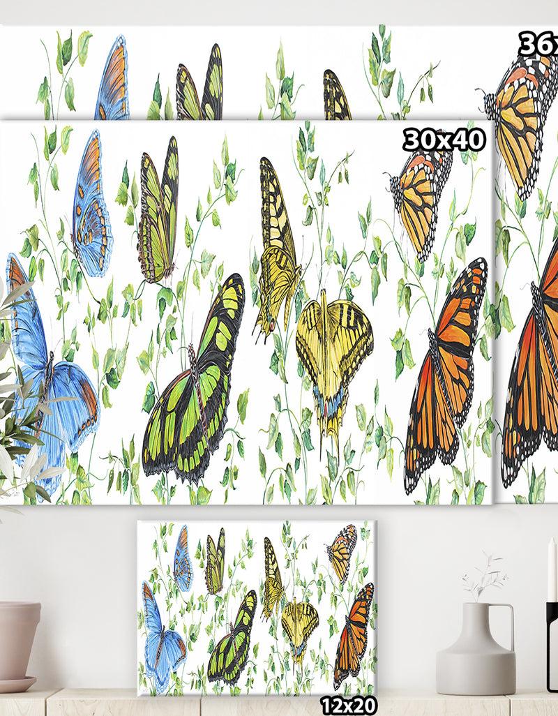 DesignQ Summertime Butterflies E - Cottage Canvas Art Print