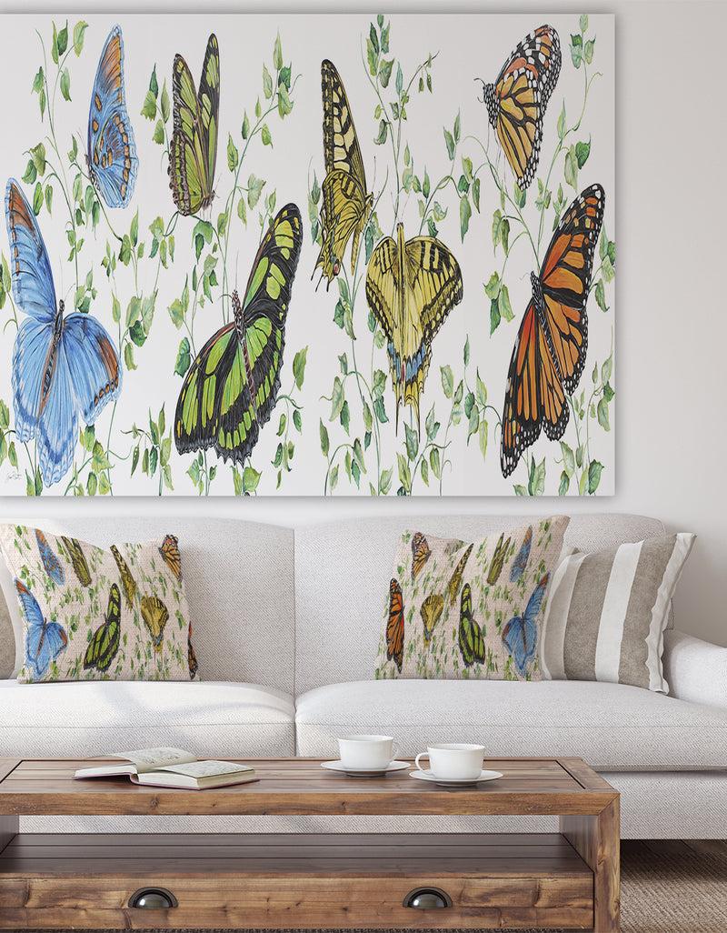 DesignQ Summertime Butterflies E - Cottage Canvas Art Print