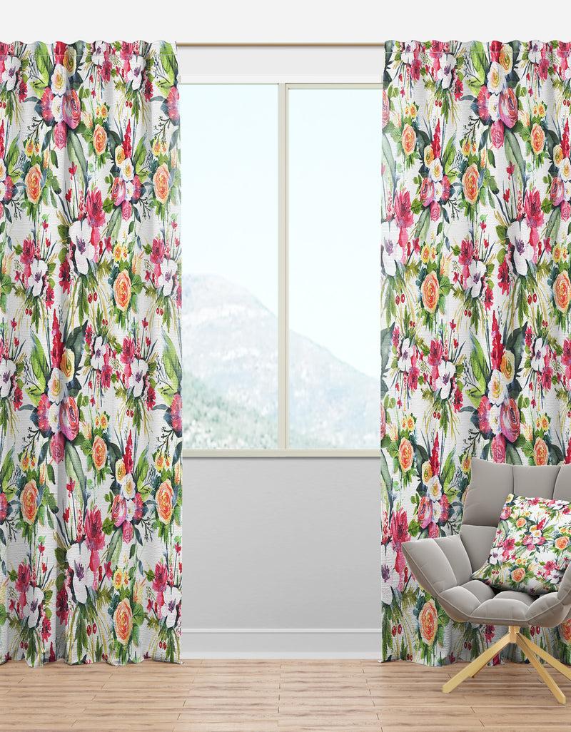 DesignQ Summertime Wedding Flowers Red White and Yellow - Floral Curtain Panels