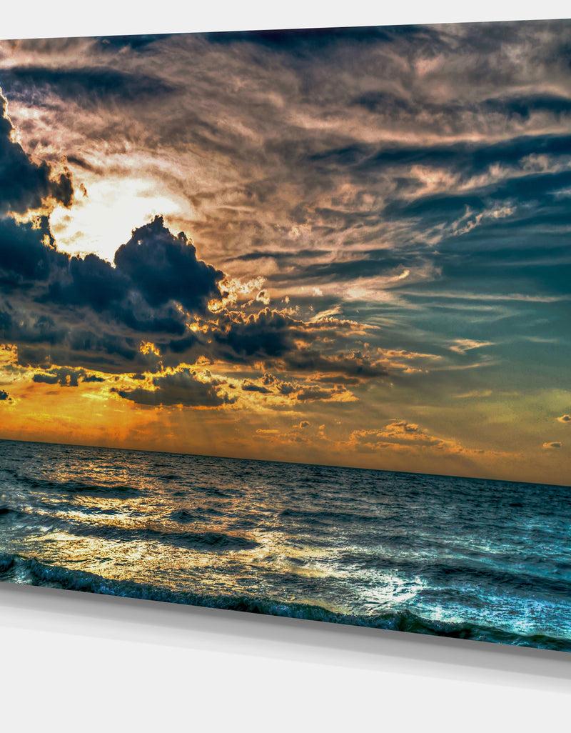 DesignQ Sun Break Over Blue Ocean - Large Seashore Canvas Artwork Print