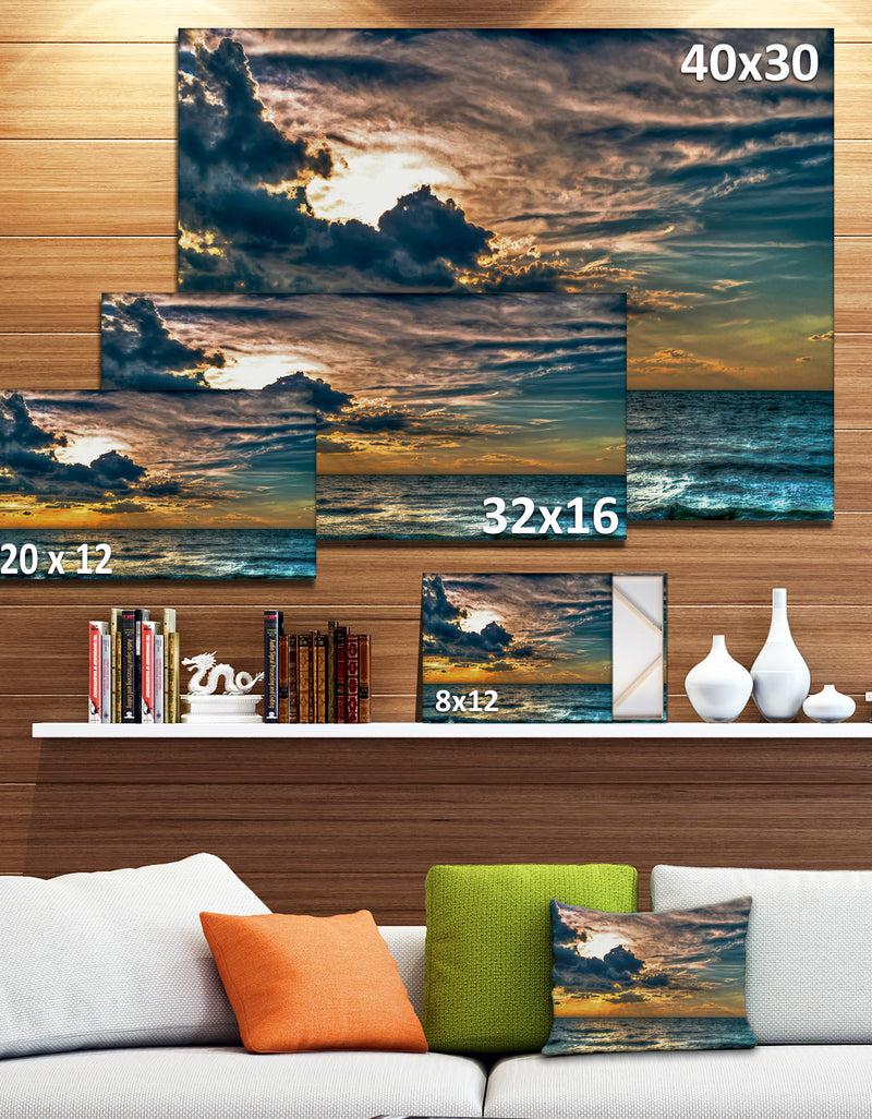 DesignQ Sun Break Over Blue Ocean - Large Seashore Canvas Artwork Print