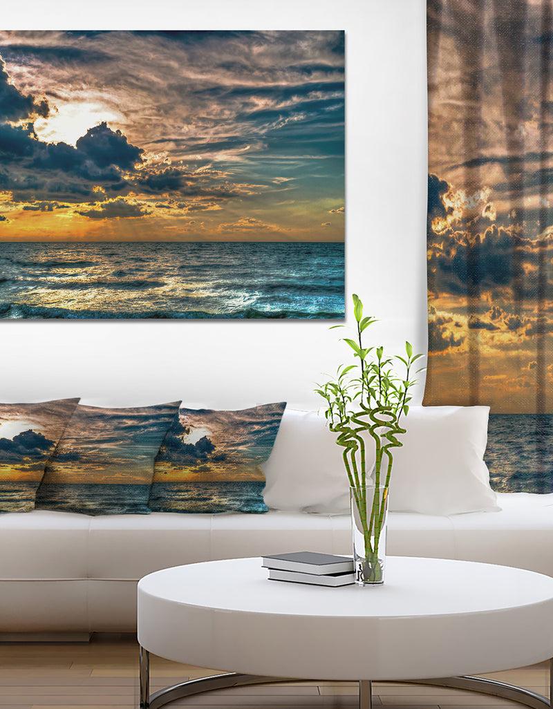 DesignQ Sun Break over Blue Ocean - Large Seashore Canvas Artwork Print