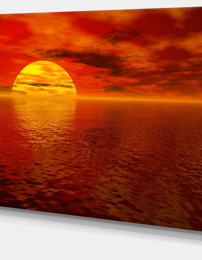 DesignQ Sun Falling To Yellow Ocean - Large Seashore Canvas Print
