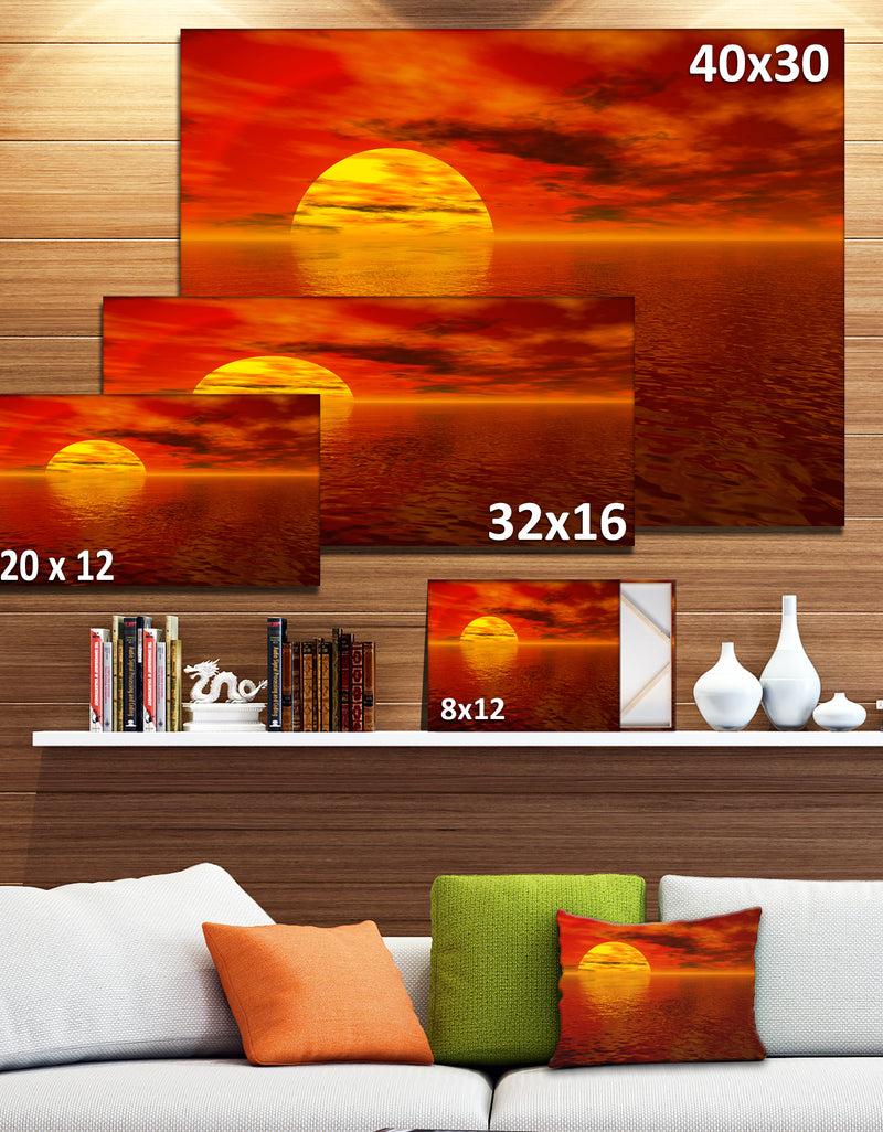 DesignQ Sun Falling To Yellow Ocean - Large Seashore Canvas Print