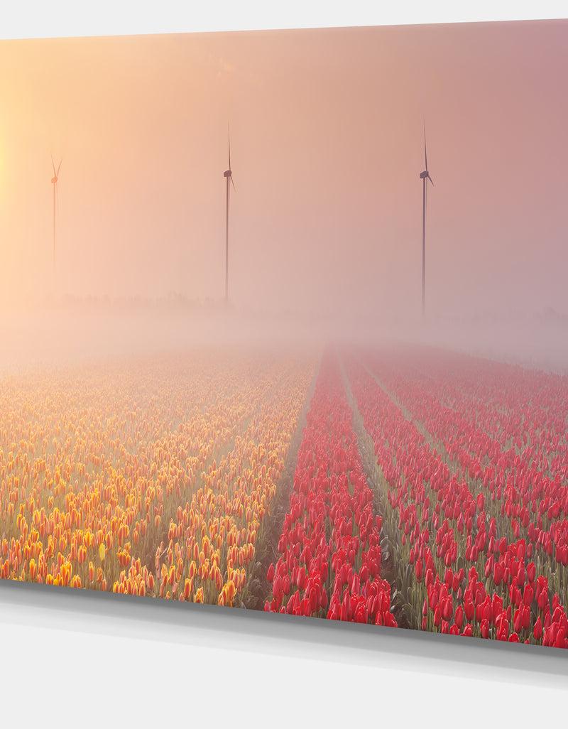 DesignQ Sun Over Blooming Lake Panorama - Landscape Wall Art On Canvas