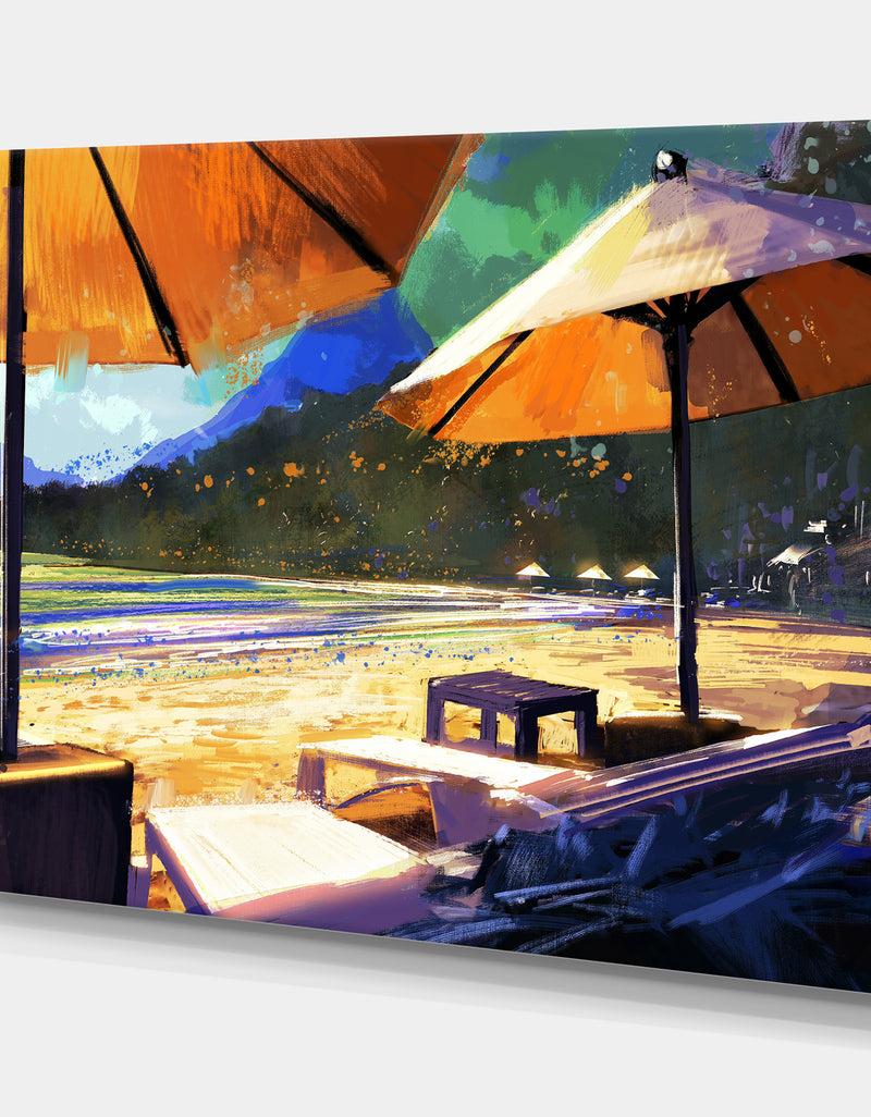DesignQ Sun Umbrellas And Loungers On Beach - Cottage Canvas Wall Art