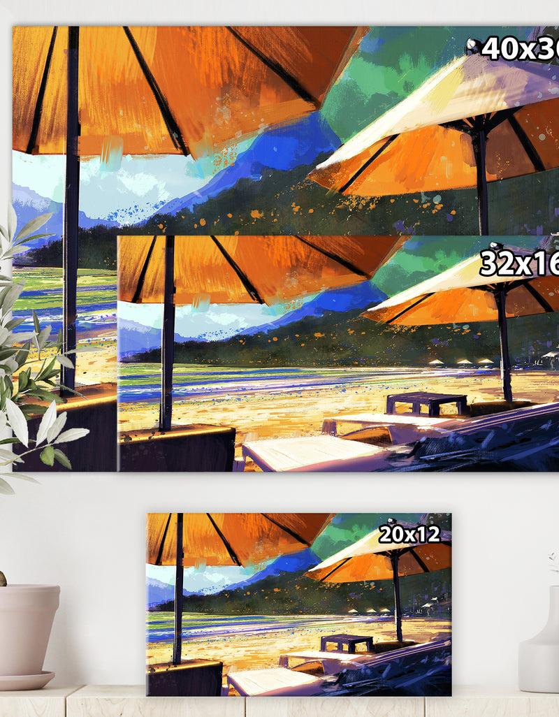 DesignQ Sun Umbrellas And Loungers On Beach - Cottage Canvas Wall Art