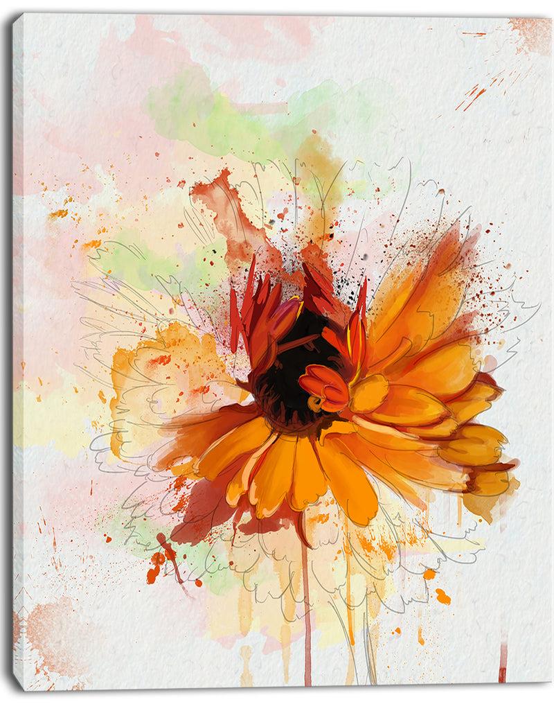 DesignQ Sunflower Drawing With Paint Splashes - Extra Large Floral Canvas Art