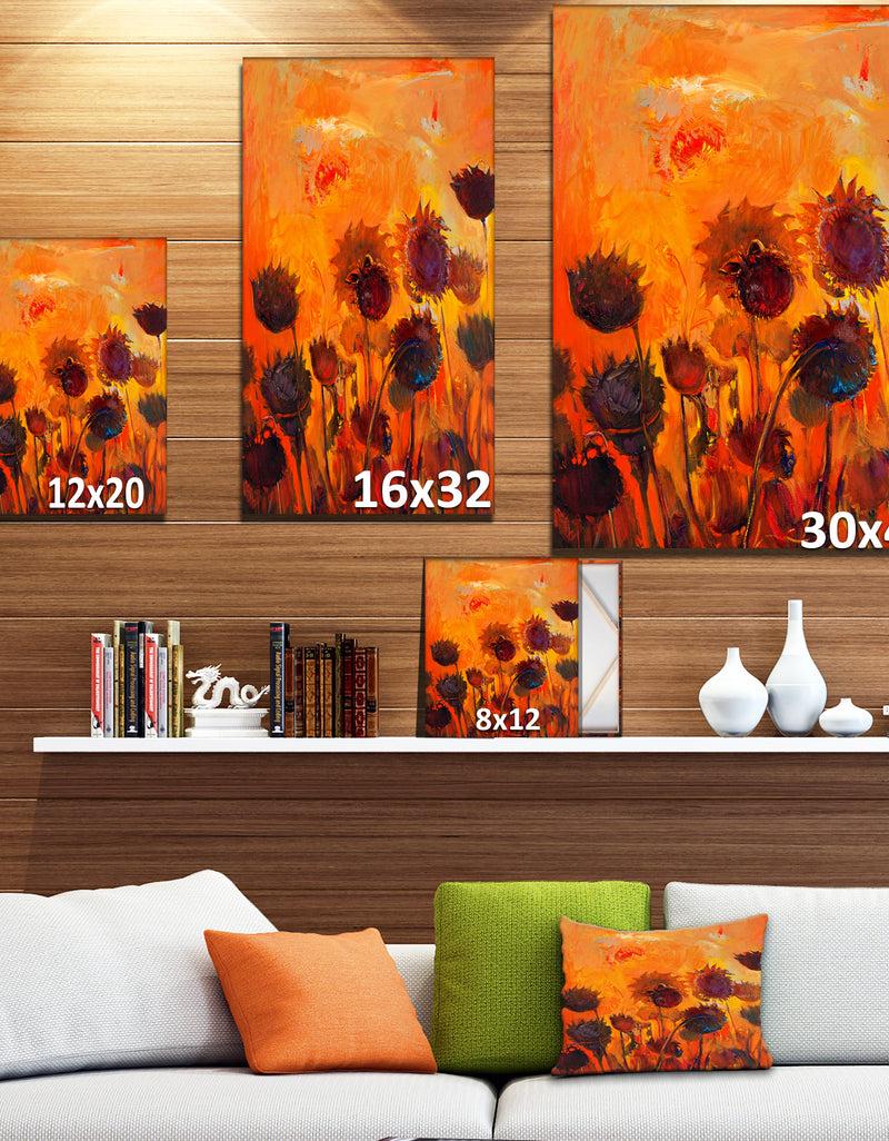 DesignQ Sunflower Field Abstract Artwork - Floral Painting Print On Wrapped Canvas