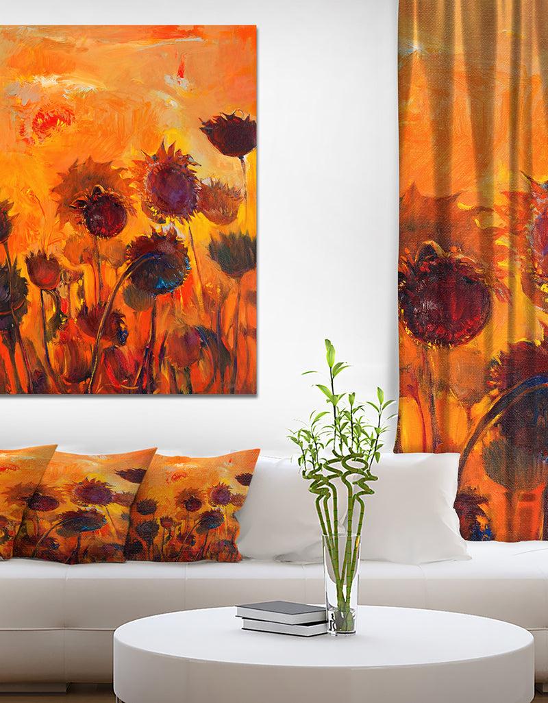 DesignQ Sunflower Field Abstract Artwork - Floral Painting Print on Wrapped Canvas