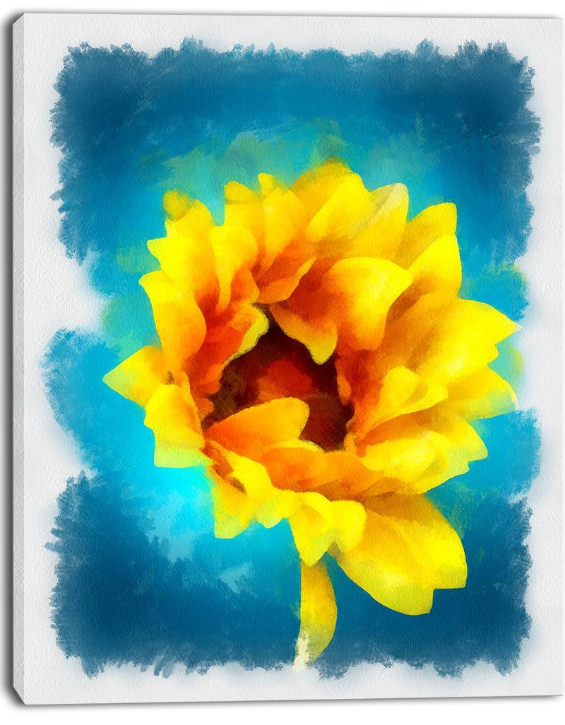 DesignQ Sunflower On Blue Watercolor - Modern Floral Canvas Wall Art