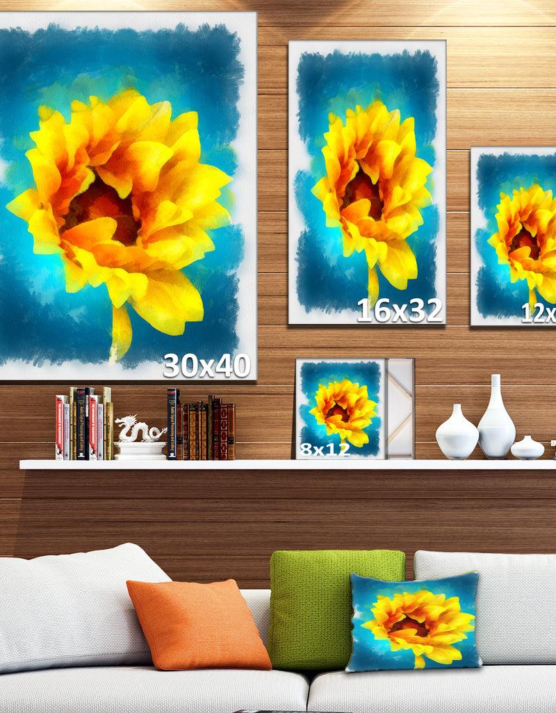 DesignQ Sunflower On Blue Watercolor - Modern Floral Canvas Wall Art