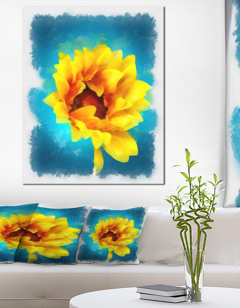 DesignQ Sunflower On Blue Watercolor - Modern Floral Canvas Wall Art